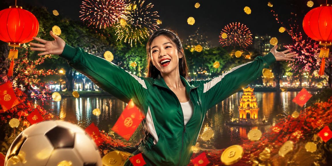 Khung cảnh Hà Nội với đèn lồng và chủ đề bóng đá trên di động